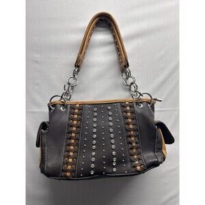 American Bling Brown Studded Conceal Carry Purse Multiple Compartments EUC